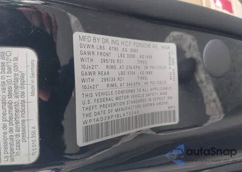 2008 Porsche Cayenne Gts z USA, uszkodzony, nr VIN WP1AD29P18LA75240